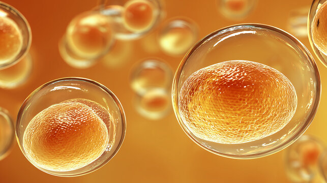 Floating fat cells in adipose tissue illustrating obesity and metabolic health risk concept.
