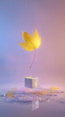 Golden Leaf On Glittering Square Object