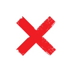 Obraz premium Red Distressed X Mark Icon Representing Error Warning, Negative Vote, Rejected Status, and Grunge Stamped Cancellation Symbol