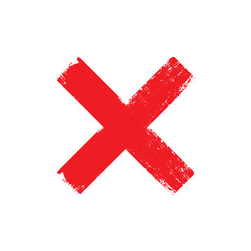Red Distressed X Mark Icon Representing Error Warning, Negative Vote, Rejected Status, and Grunge Stamped Cancellation Symbol