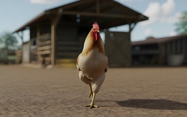 Colorful Rooster Walking on Rustic Farmyard &ndash; Natural Documentary Style