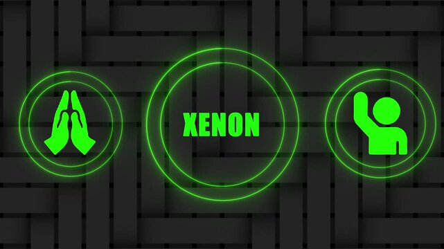 XENON Green UI Icons with Pulse Rings on Green Tech Grid Background &ndash; Digital Interface Animation