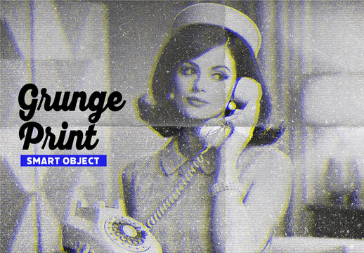 Vintage TV Grunge Print Effect Mockup