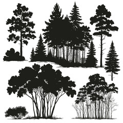 Silhouetted Trees and Forest vector