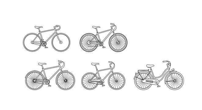 Collection of five different bicycle outlines for design and illustration purposes