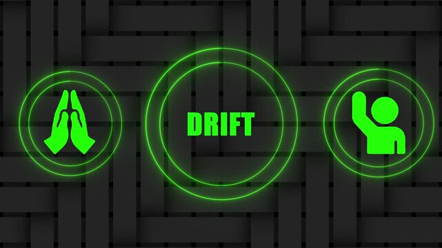 DRIFT Green UI Icons with Pulse Rings on Green Tech Grid Background &ndash; Digital Interface Animation