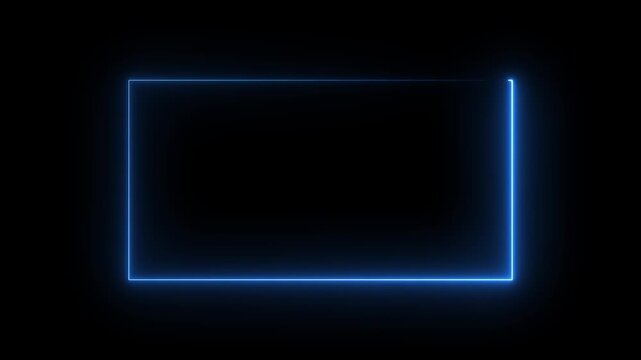 Abstract blue neon glowing line frame, animated moving led light screen box projection 3d rendering, space border presentation design background, futuristic cyberspace laser backdrop.4k video