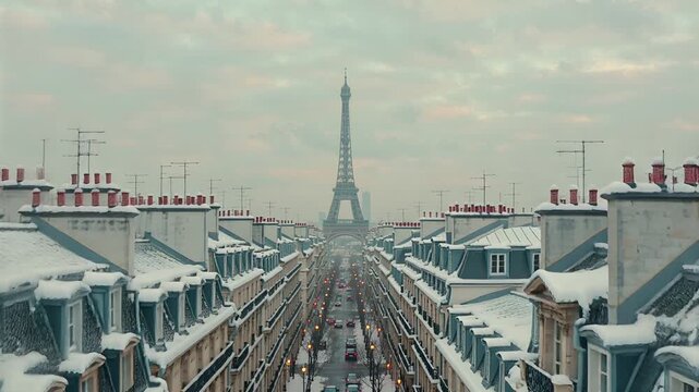 snowy paris winter cityscape with eiffel tower view | travel, cityscape, landmark, winter, europe theme