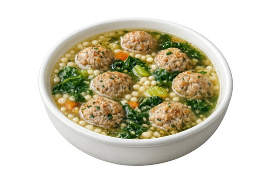 Italian wedding soup with meatballs and acini di pepe