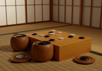 Go Game Set on Tatami Mat A Serene Game of Strategy