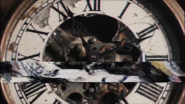 vintage clock face, broken glass, time passing, antique watch, history
