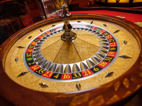 Roulette wheel spinning in a luxury casino
