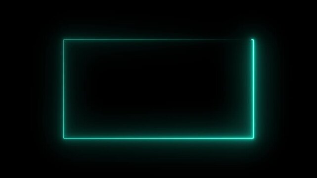 Abstract blue neon glowing line frame, animated moving led light screen box projection 3d rendering, space border presentation design background, futuristic cyberspace laser backdrop.4k video