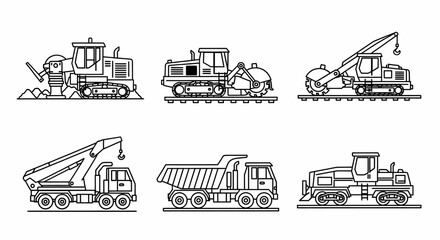 Naklejka premium Set of Construction Vehicle Line Art Icons