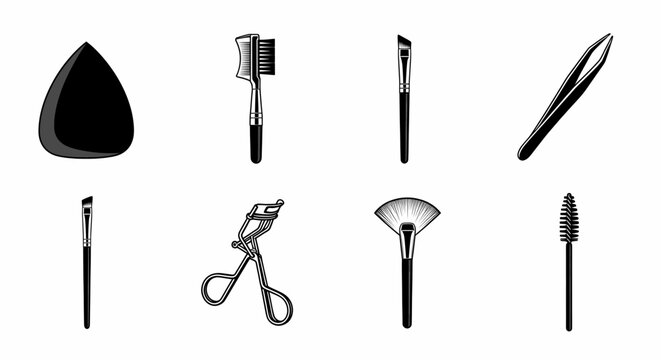 Collection of Makeup and Beauty Tools on White Background
