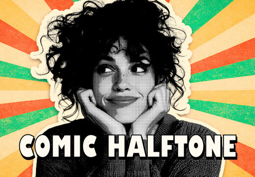 Halftone Retro Pop Art Style Effect Mockup