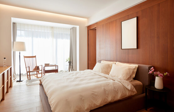 Interior view of a modern minimalist bedroom