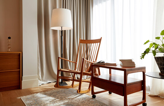 Interior of reading corner in a modern minimalist bedroom