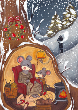 Illustration of a mother mouse and her child