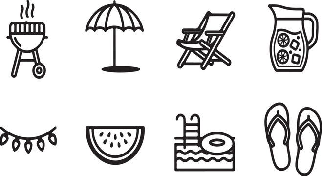 Summer activities and items for a relaxing day by the pool Vector