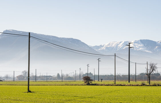 Scenic view of italian countryside with mountains