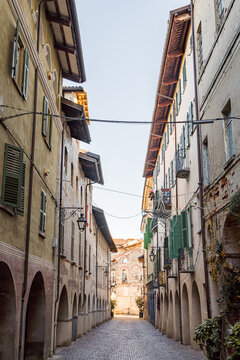 Charming narrow street in Saluzzo, Piedmont, Italy