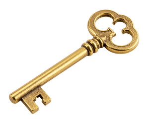 Luxury 3D golden vintage key with detailed metallic texture and realistic shine. High-quality object isolated on transparent background
