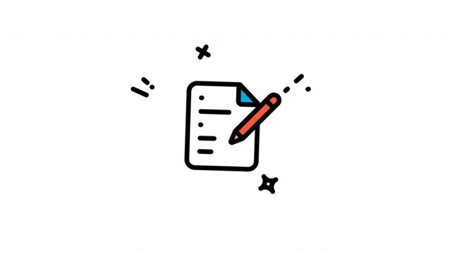 animation Document and Pencil Writing Icon, Creative Note Taking Concept