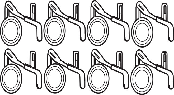 Ten identical metal hooks with circular ends and flat bases Vector