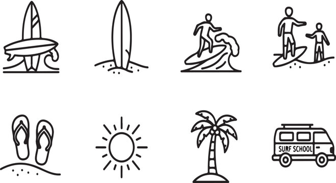 Illustrations of beach activities and items for a fun summer vacation Vector