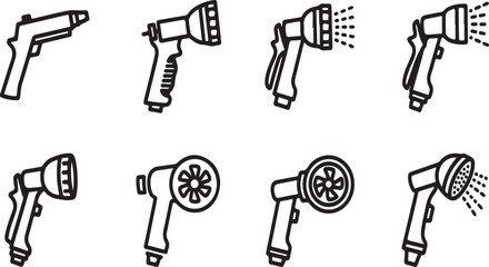 A variety of shower heads and handheld sprayers displayed in a grid pattern Vector © mahafuza