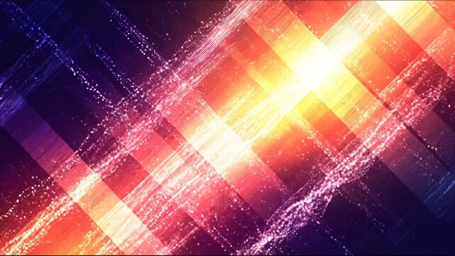 Abstract diagonal lines in vibrant gradients of purple, orange, and yellow, with light trails