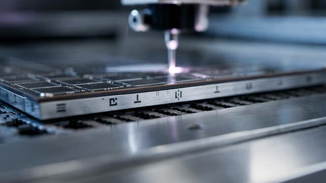 Closeup of edge markers detected by a vision system actively guiding die placement for flawless cutting highlighting the integration of automation in industrial precision tasks.