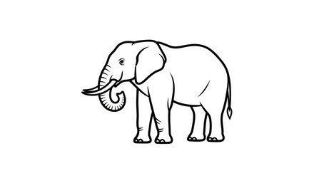 Fototapeta premium Simple Line Drawing of an African Elephant on White Background