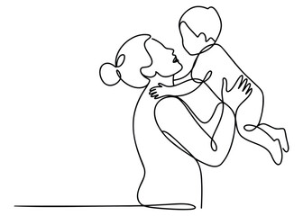 Obraz premium Mother And Child Line Art, Family Love Illustration, Minimal Parenting Concept, Continuous Line Drawing, Mom Hugging Baby Sketch, Family Care Symbol, Emotional Relationship Artwork, Simple Outline.