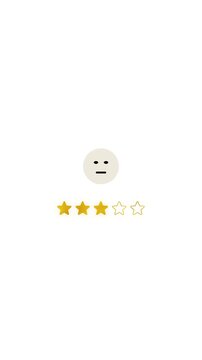 Vertical motion graphic of three gold stars rating and neutral face emoji on white background, Copy space. Customer feedback animation showing average satisfaction and mediocre quality score
