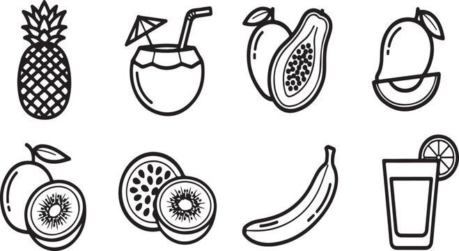 A delightful assortment of tropical fruits and refreshing beverages Vector