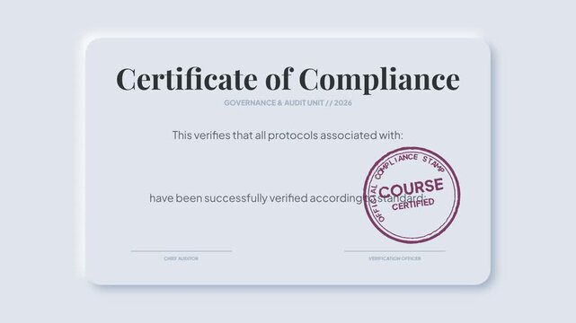 Official document verifying adherence to established standards and successful completion of certified course protocols, confirming regulatory compliance and quality assurance