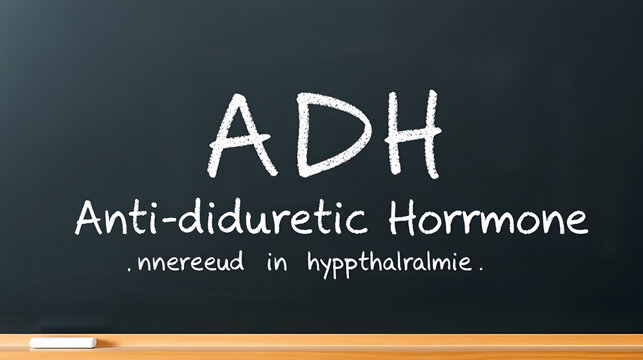 ADH Antidiuretic Hormone - nonapeptide synthesized in the hypothalamus, acronym text on blackboard