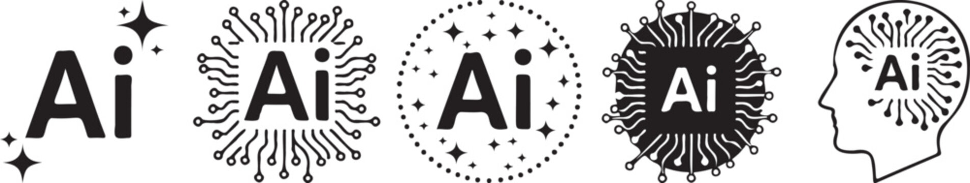 Collection of artificial intelligence Ai icons in various styles on transparent background. on transparent background