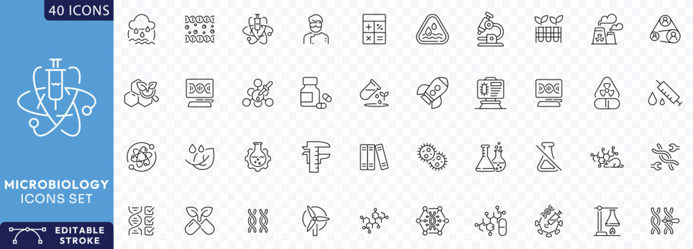 Microbiology icon set. line Icon Collection. Fully Editable. Vector illustration.