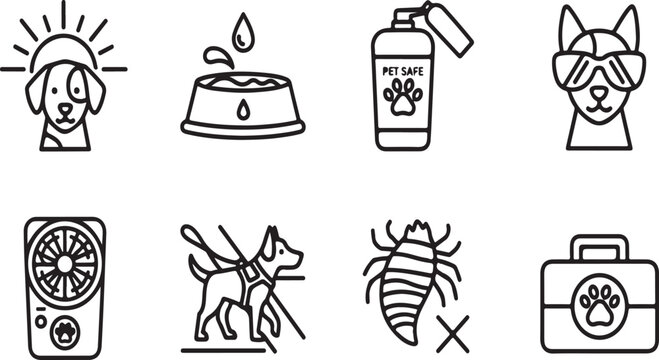 Illustrations depicting various aspects of pet care and grooming Vector