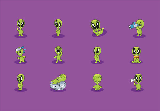 Alien Characters Illustration Set