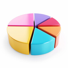 Obraz premium 3D pie chart analytics icon, statistics visualization, white isolated background