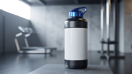 Fototapeta premium Sports bottle blue cap blank label gym workout