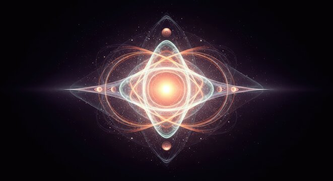 Abstract visual representation of balanced cosmic energy and spiritual equilibrium with flowing light and vibrant geometric forms, conceptual, vibrant, smooth