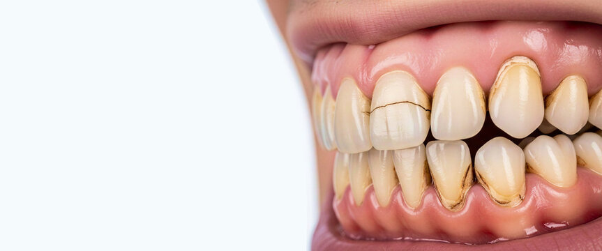 Close-up on teeth erosion from smoking showcasing dental health  