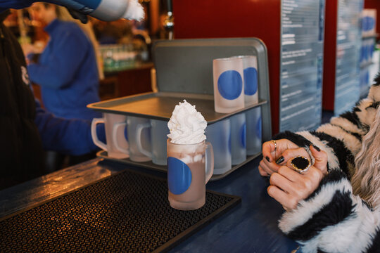 Hot Drink Served at Market Stand During Winter Season