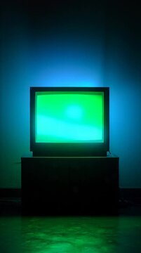 Old Television Set with Green Screen.