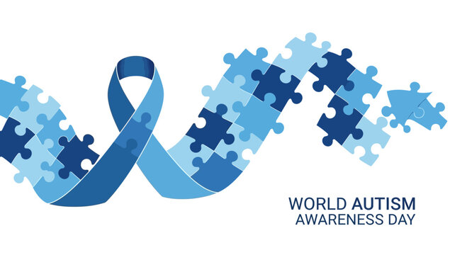 World Autism Awareness Day blue puzzle ribbon symbolizing unity and support